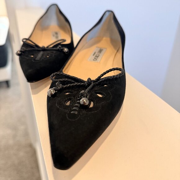 Jimmy Choo Black Suede Flats - Picture 1 of 7